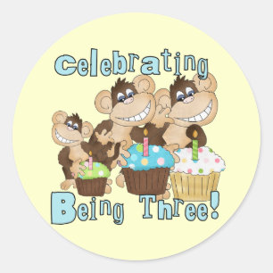 ブルーパーティーモンキーズ誕生日Tシャツとギフト ラウンドシール