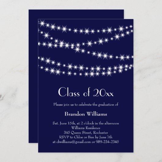 ブルーパーティーライト卒業招待状 招待状 (正面/裏面)