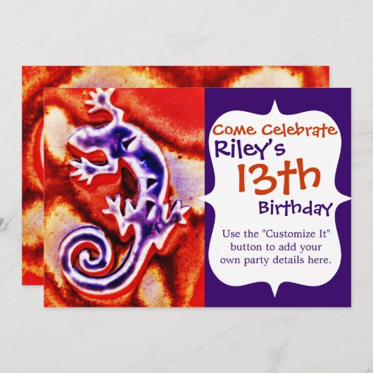 ブルーパープファンキールオレンジリザードゲッコ南西部 招待状 (正面/裏面)