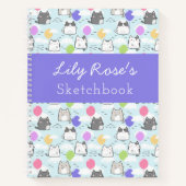 ブルーパープルかわいい猫の模様の子供の日記帳 ノートブック (正面)