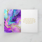 ブルーパープルと金ゴールドインク誕生日パーティー カード (内部)