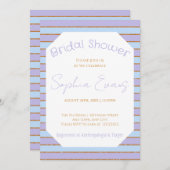 ブルーパープルと金ゴールドストライプのブライダルシャワー 招待状 (正面/裏面)