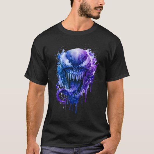 ブルーパープルのエイリアンモンスタースプラッタTシャツ Tシャツ (正面)