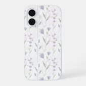 ブルーパープルの水彩野の花 iPhone 16ケース (裏面)