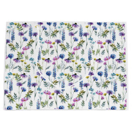 ブルーパープルの野の花の水彩画 ラージペーパーバッグ