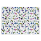 ブルーパープルの野の花の水彩画 ラージペーパーバッグ (裏面)