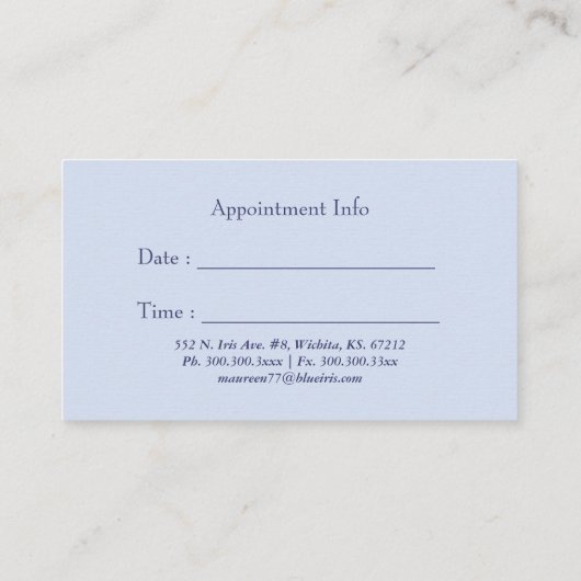 ブルーパープルアイリスビジネスアポイントメントカード 予約カード (裏面)