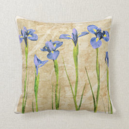 ブルーパープルアイリス花茶色の背景フローラ クッション