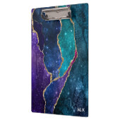 ブルーパープルアクア金ゴールド静脈瑪瑙モノグラム クリップボード (左)