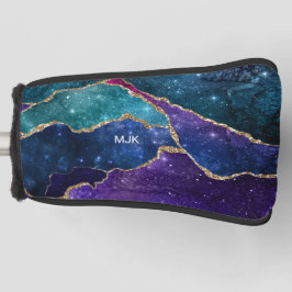 ブルーパープルアクア金ゴールド静脈瑪瑙モノグラム ゴルフヘッドカバー