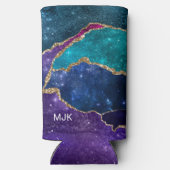 ブルーパープルアクア金ゴールド静脈瑪瑙モノグラム スリム缶クーラー (裏面)