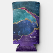 ブルーパープルアクア金ゴールド静脈瑪瑙モノグラム スリム缶クーラー (正面)