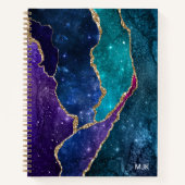 ブルーパープルアクア金ゴールド静脈瑪瑙モノグラム ノートブック (正面)
