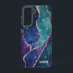 ブルーパープルアクア金ゴールド静脈瑪瑙モノグラム SAMSUNG GALAXY S21ケース<br><div class="desc">ブルー保護、パープルとアクアゲートのモノグラムとカラフルの色合いを特色にしたシックなデザインでスタイルの電話金ゴールド箔の静脈とスパークリー星と。</div>