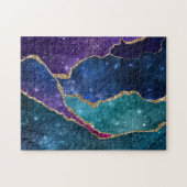 ブルーパープルアクア金ゴールド静脈瑪瑙 ジグソーパズル (横)