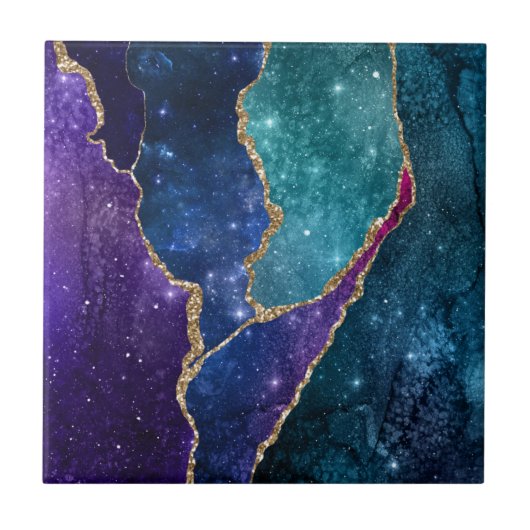 ブルーパープルアクア金ゴールド静脈瑪瑙 タイル (正面)