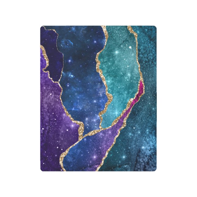 ブルーパープルアクア金ゴールド静脈瑪瑙 メタルプリント (正面)