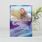 ブルーパープルアゲートジオード写真枠 40歳の誕生日 招待状 (スタンド正面)