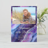 ブルーパープルアゲート縁どト写真40歳の誕生日 招待状 (スタンド正面)