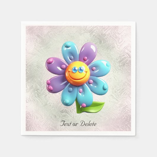 ブルーパープルイエローフラワーナプキン スタンダードカクテルナプキン (正面)