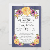 ブルーパープルイエローフローラブライダルシャワー招待状 招待状 (正面)