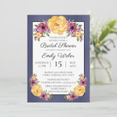 ブルーパープルイエローフローラブライダルシャワー招待状 招待状 (スタンド正面)
