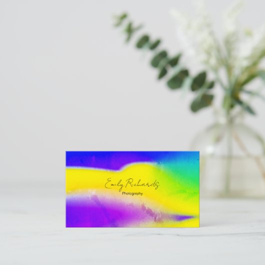 ブルーパープルイエローユニーククリエイティブ写真 名刺 (スタンド正面)