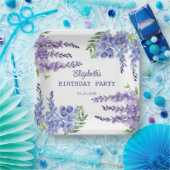 ブルーパープルウィステリアフローラ緑誕生日 ペーパープレート (パーティー)