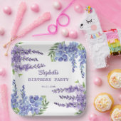 ブルーパープルウィステリアフローラ緑誕生日 ペーパープレート (パーティー)
