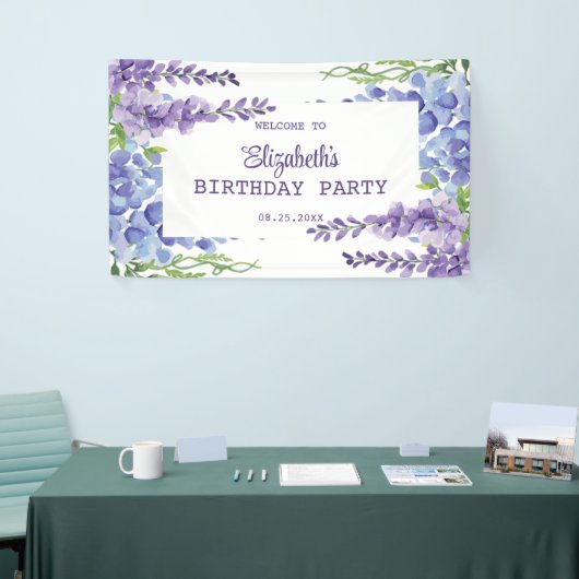 ブルーパープルウィステリアフローラ緑誕生日 横断幕 (トレードショー)