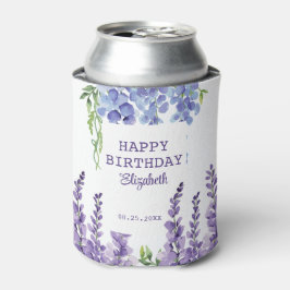 ブルーパープルウィステリアフローラ緑誕生日 缶クーラー