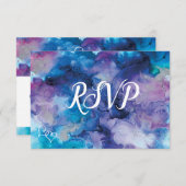 ブルーパープルウォーターカラーウェディングRSVPカード 出欠カード (正面/裏面)