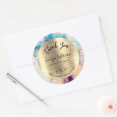 ブルーパープルウォーターカラーゴールドフォイルエレガントありがとう ラウンドシール (封筒)