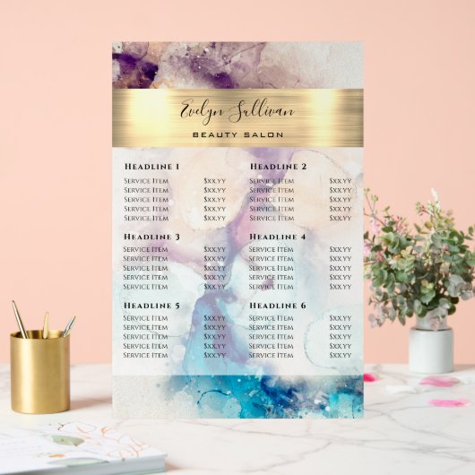 ブルーパープルウォーターカラーゴールドフォイル価格リスト アクリルサイン (ウェディング)