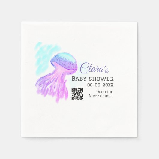 ブルーパープルウォーターカラーパステルクラゲベビーショウ スタンダードカクテルナプキン (正面)