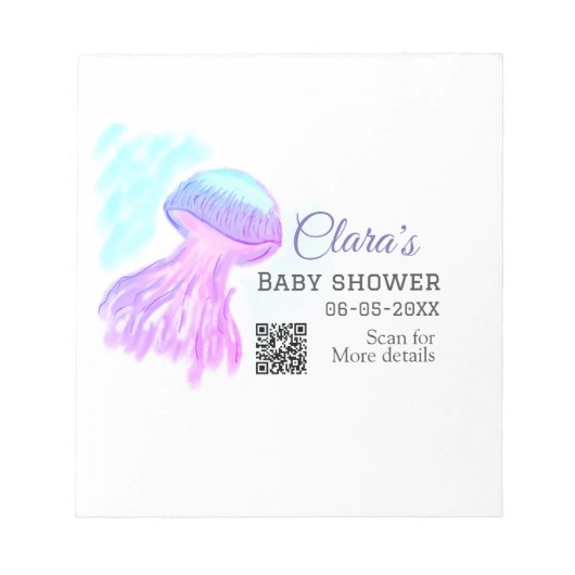 ブルーパープルウォーターカラーパステルクラゲベビーショウ ノートパッド (正面)