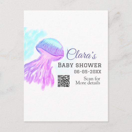ブルーパープルウォーターカラーパステルクラゲベビーショウ ポストカード (正面)