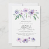 ブルーパープルウォーターカラーフラワーズブライダルシャワー 招待状 (正面)