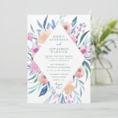 ブルーパープルウォーターカラーフラワーズ結婚式招待状 招待状 (スタンド正面)