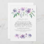 ブルーパープルウォーターカラーフラワーリハーサルディナー 招待状 (正面/裏面)