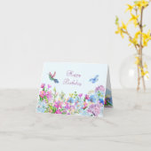 ブルーパープルウォーターカラーフラワー開花ハッピーバースデー カード (黄色い花)