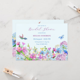 ブルーパープルウォーターカラーフラワー開花ブライダルシャワー 招待状