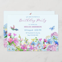 ブルーパープルウォーターカラーフラワー開花誕生日