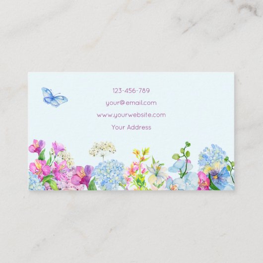 ブルーパープルウォーターカラーフラワー開花 名刺 (裏面)