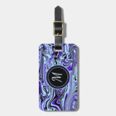 ブルーパープルウォーターカラーモダントレンディーモノグラム ラゲッジタグ (正面縦)