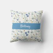 ブルーパープルウォーターカラーワイルドフラワーモノグラム名 クッション (裏面)