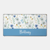 ブルーパープルウォーターカラーワイルドフラワーモノグラム名 デスクマット (正面)