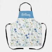 ブルーパープルウォーターカラーワイルドフラワー名前をカスタムする エプロン (正面)