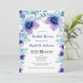 ブルーパープルウォーターカラー花模様ブライダルシャワー 招待状 (スタンド正面)