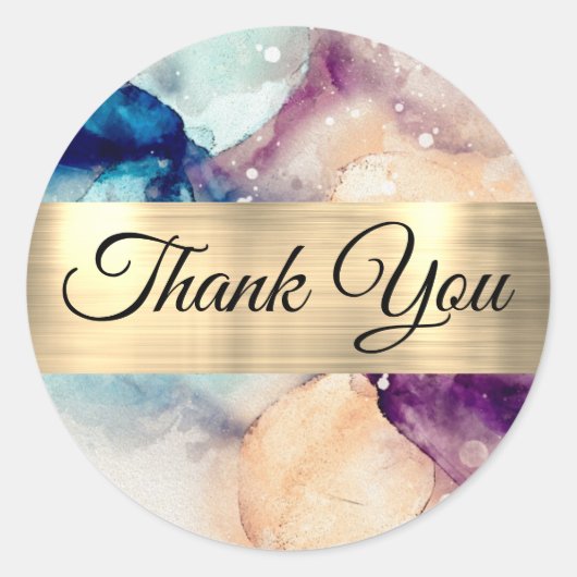 ブルーパープルウォーター色とゴールドフォイル ラウンドシール (正面)